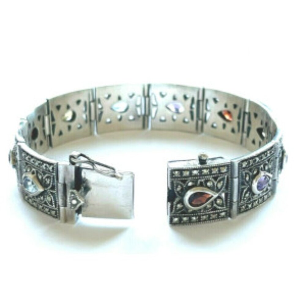 Sterling Silver Multicolor Gemstone Link Bracelet - image 7